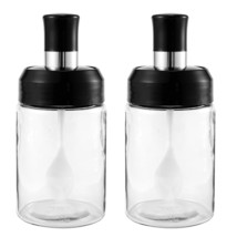 2 Pcs Clear Glass Condiment Canister Pots Set With Lid &amp;, Sauce Jar Suga... - $28.99