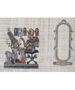 Framed King Tutankhamun &amp; Queen Ankhesenamun Egypt Papyrus Art Signed Pa... - $296.99