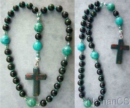 Anglican Rosary in a symphony of Greens: Goldstone, Amazonite &amp; Bloodstone - £99.24 GBP