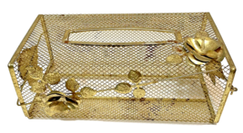 Vintage Brass Decorative Metal Tissue Holder 3D Flowers 10 x 5 x 3.5 inches - £13.80 GBP