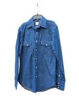 VTG Wrangler Shirt Size Small Blue Denim Pearl Snap X-Long Tail Double Pockets  - £23.80 GBP