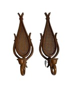 Vntg Grandmacore Boho Homco Plastic Wicker-look Candle Holders Sconces U... - €14,50 EUR