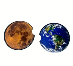 Earth and Moon Ceramic Car Coasters Car Cup Coasters Movie Theatre Chair Coaster - £9.42 GBP