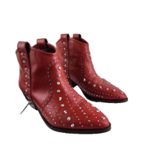 Sam Edelman Sz 6 Women&#39;s Red Leather Studded Ankle Boot Brian Western - £54.81 GBP
