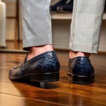 Men's Shoes MATTEO Genuine Alligator Slip-On Loafer Navy image 8