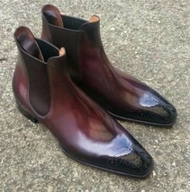 Handmade chelsea boot original leather burgundy patina men dress boots - £158.02 GBP+