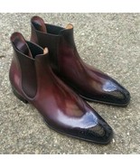 Handmade chelsea boot original leather burgundy patina men dress boots - $199.99+