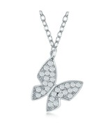 Sterling Silver Small CZ Butterfly Pendant Necklace 18&#39;&#39; - £30.32 GBP
