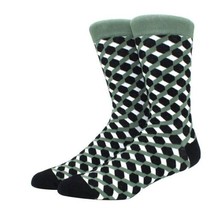 Olive Green, Black and White 3D Cubed Patterned Socks - £7.98 GBP