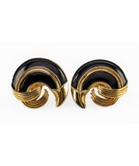 Trifari Vintage Goldtone Black Enamel Swirl Costume Earrings - $80.55 CAD