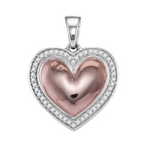 10k White Rose-tone Gold Womens Round Diamond Framed Heart Pendant 1/5 Cttw - £202.95 GBP