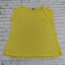 Hannah Shirt Womens Large Yellow Eyelet Pocket Tee Cotton Cap Sleeve Boho Top - £12.82 GBP