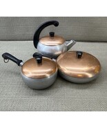 Vintage Wear-Ever Hallite 6-Piece Aluminum Cookware Set Copper Lids USA MCM - $961.66 MXN Vintage Wear-Ever Hallite 6-Piece Aluminum Cookware Set Copper Lids USA MCM - $961.66 MXN