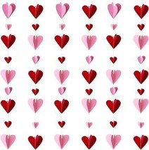 6 Pack 3D Heart Garland Valentines Day Decor Red Pink Valentines Day Red Heart H - £20.96 GBP