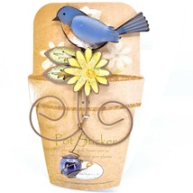 Bluebird Blue Bird Yellow Flower Metal Garden Pot Sticker - £14.28 GBP