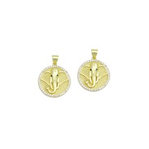 CZ Gold Elephant Head Coin Charm Pendant,Sku#LX860 - $10.00