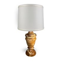 Royal Designs, Inc. Mini Natural Stone Alabaster Lamp, Round Base with Drum Shad - £63.10 GBP