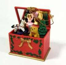 Avon Musical Toy Box Ornament Plays Jingle Bells Red WORKS 2 3/4&quot;  in Box - £5.44 GBP