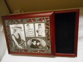 Beautiful Mahogany Royal Limited felt Trinket/Jewelry Photo Box Wood &amp; Pewter - £19.38 GBP