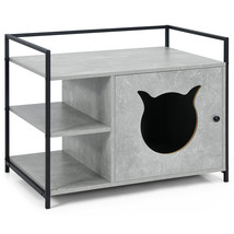Cat Litter Box Enclosure Cabinet Hidden Litter Furniture W/ 2-Tier Storage Shelf - £97.56 GBP