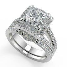 Juego de anillos nupciales de oro blanco de 14 k con diamantes simulados... - £228.59 GBP
