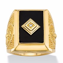 14K Gold Black Onyx Emerald Cut Cross Mens Gp Ring Size 8 9 10 11 12 13 - £79.91 GBP