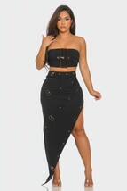 Front Eyelet Buckle Belt Top And Skirt Set - $63.50