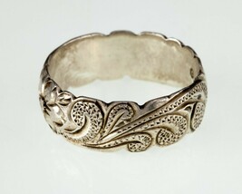 Gorgeous Sterling Silver Etched Floral Band Ring Size 11 - $123.67