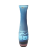 Fenton International Vase Blue with Amethyst Base Heavy Geometric Etch S... - $75.63 CAD