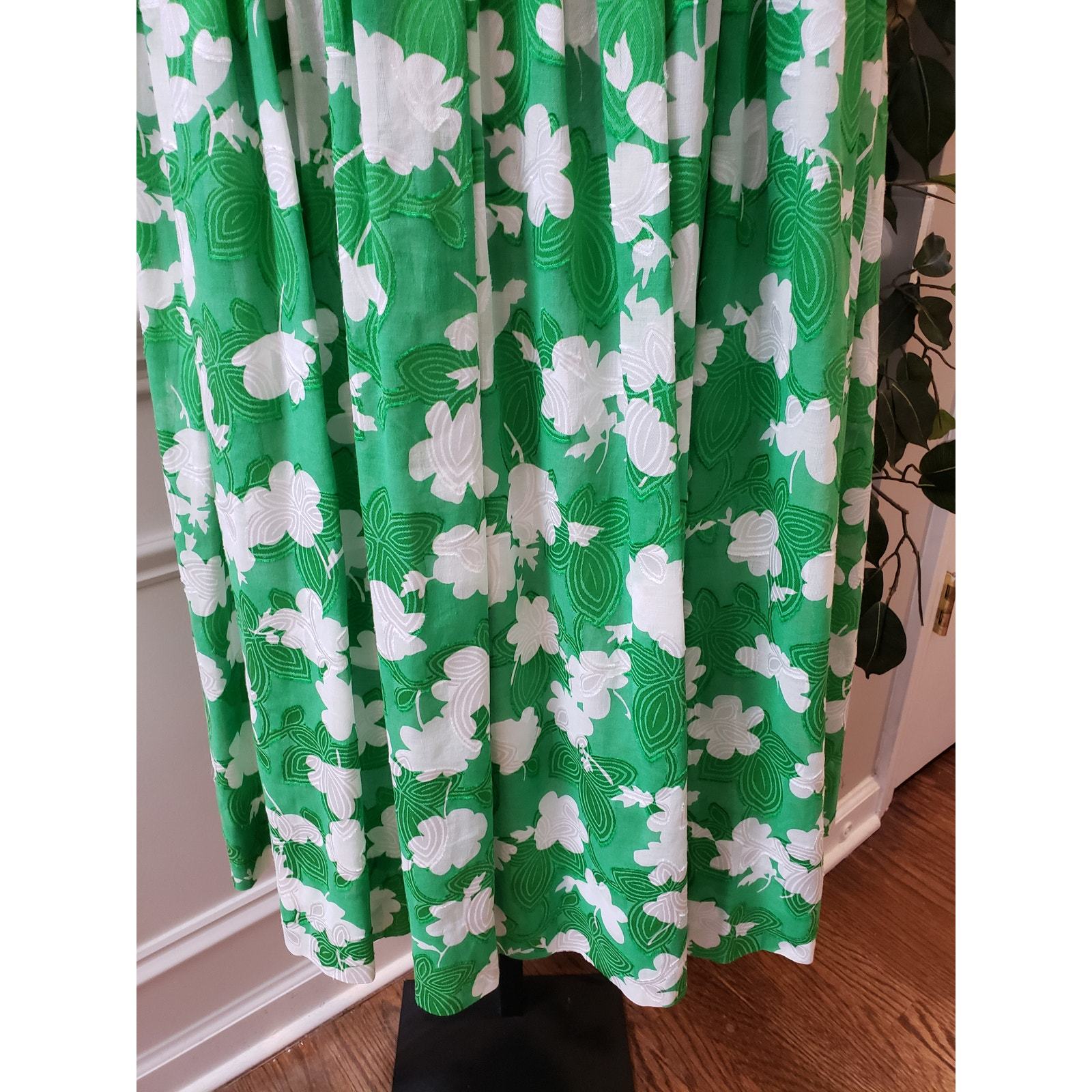 VTG Maxi Dress Women's Small Green Floral Lined Crew Neck Long Sleeve Back Zip Item image 8