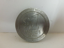 Vintage 1980 Lady Luck Casino Downtown Las Vegas Nevada $1 Metal Coin Chip Token - £103.15 GBP