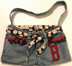 Boston Red Sox Grandma T&#39;s Crafts Denim Sewn Vintage 80s 90s Baseball Handbag - £25.51 GBP