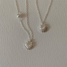 Simple Elegant Round Pearls Sea Shell Locket 925 Sterling Silver Beach Necklace - £41.85 GBP