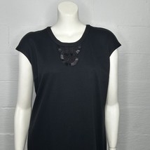 Dana Buchman Black Dress Womens XL Beaded Sheath Cap Sleeves - $376.73 MXN
