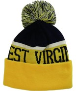West Virginia Wide Stripe Winter Knit Pom Beanie Hat (Dark Blue/Gold) - £15.94 GBP