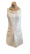 DOLCE &amp; GABBANA White Textured Sleeveless Dress with Button Trims - Size 44 - £358.87 GBP