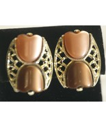 Two Tone Abstract Earrings Clip On Vintage - $12.86