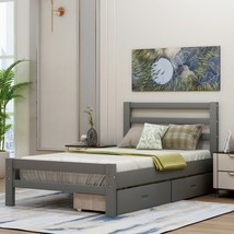 Twin Wood Platform Bed Frame with Two Drawers, Gray - £212.09 GBP