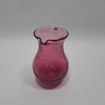 Pilgram Glass Cranberry Swirl Optic Rib Creamer Clear Reed Handle Hand Blown - £18.54 GBP