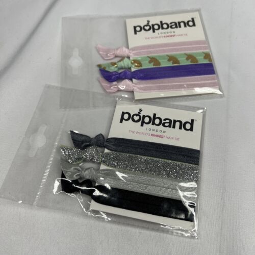 (2) Pop band Pink Purple Black Unicorns No Dent Knotted Ponytailers 4 Ha... - $5.99