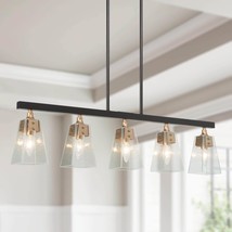 Luray Modern 34 in. 5-Light Linear Glass Farmhouse Chandelier Island Lights - £118.61 GBP