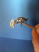 Vintage USSR Soviet Old Jewelry Brooch Leaves Leaf Crystal Pin marked - £39.40 GBP