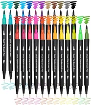 Dual Brush Marker Pens, 24 Colored Markers, Fine Point And Brush Tip Art... - $26.94