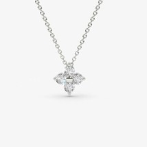 0.22Ct Simulated Diamond 14K White Gold Plated Clover Cluster Pendant Necklace - £147.99 GBP