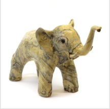 Vintage Oyster Crushed Shell Elephant Trunk Up Figurine Folk art Philippines 10&quot; - £8.88 GBP