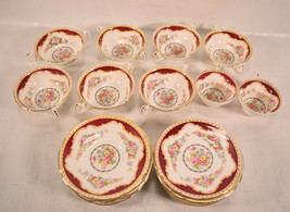 Heathcote England Bone China 7 Soup Bowls 8 Saucers 2 Tea Cups 8 Plates - $84.15