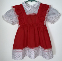 Vintage Apron Look Style Red Polka Dot Peter Pan Collar Dress 12M  Cute - $24.25