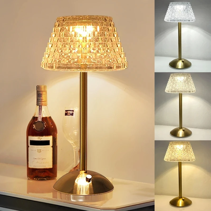 Nordic Crystal Table Lamp Touch Dimming Desk Lamp USB Rechargeable Night... - £14.29 GBP