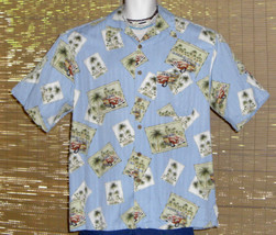 Banana Cabana Hawaiian Shirt Blue Beige Green Red Woodies Silk Size XL - $21.99