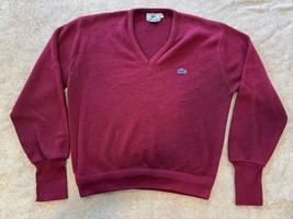Izod Lacoste Men’s Sweater Medium Maroon V Neck Golf Casual Pullover Vintage - £23.36 GBP